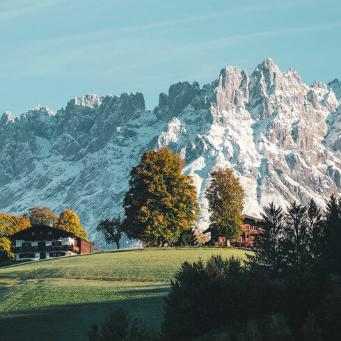 Blick auf den Wilden Kaiser im Herbst