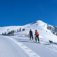 Skitourengeher auf der Seite eine Piste