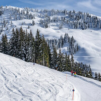 Skitourengeher auf eine Piste