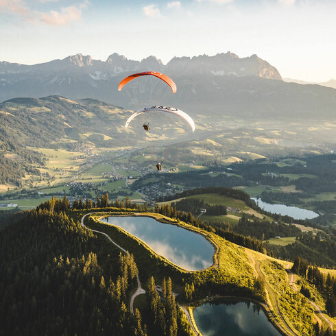Pasragleiten in Kitzbühel mit Blick auf das Horn und den wilden Kaiser